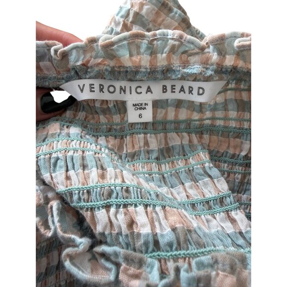 VERONICA BEARD Plaid Smocked Ruffle Trim Dress Size 6 - Picture 3 of 12